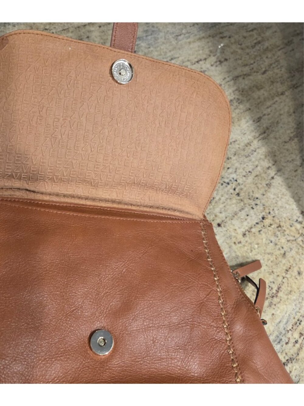 VELEZ Leather Backpack Bird Fabric Interior Brown - Picture 11 of 16